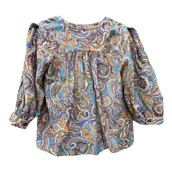 Current Air Paisley Print Blouse with Puff Sleeves -  Women's Small Boho Rayon - Picture 3 of 12